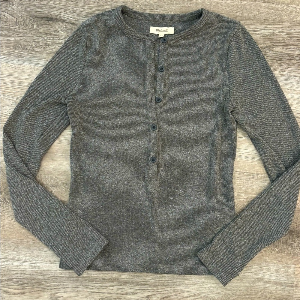 Madewell Grey Ribbed Henley Tee Long sleeve size XSmall